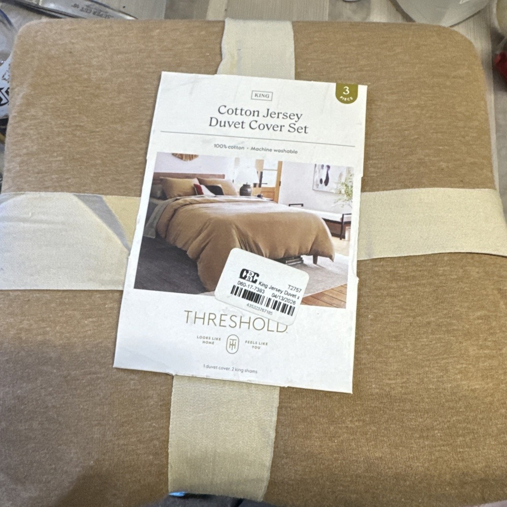 New Threshold Washed Cotton Sateen Duvet Cover and Sham Set brown King